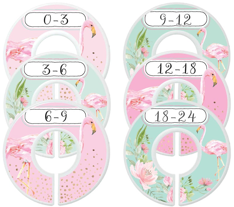 Mumsy Goose Nursery Closet Dividers Baby Girl Clothes Dividers Floral Flamingoes - Image 1
